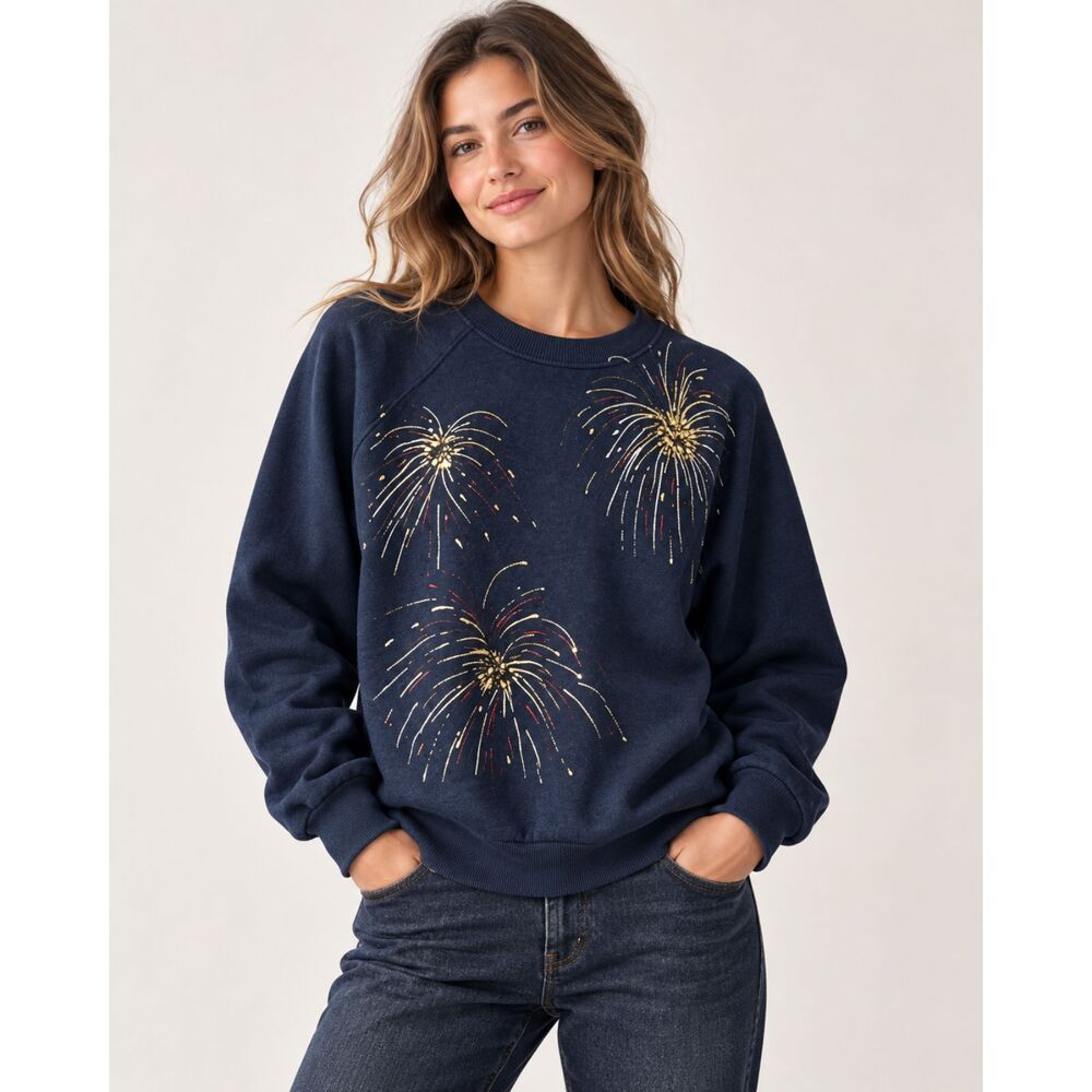 Vintage Pannill Sweatshirt Co. Navy Blue Pullover Fireworks Medium USA 80s 90s